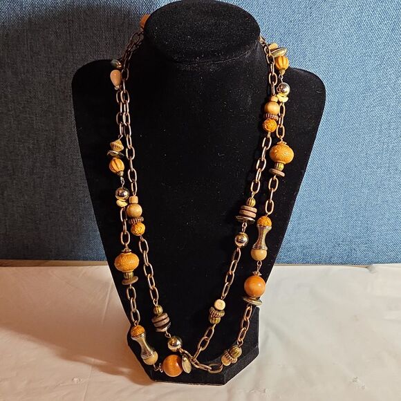 Unbranded Jewelry - Earth Tone Bead Coppertone Chain Necklace Boho 70s Vibe